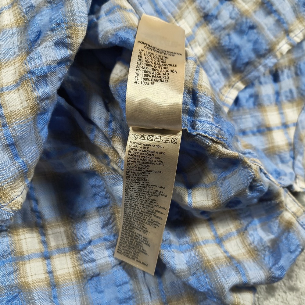 Diesel Shirt Mens Large Blue Plaid Seersucker Button Up Long Sleeve Lightweight - Picture 11 of 12